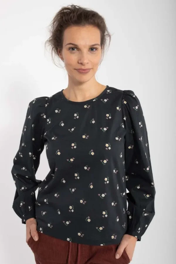 Danefæ Danebette Poplin Shirt Black MINIFLOWER | Dame Skjorter