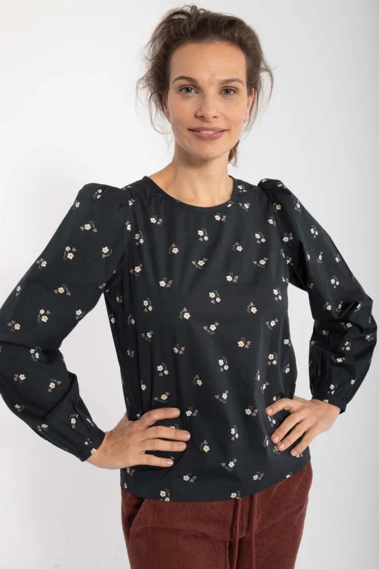 Danefæ Danebette Poplin Shirt Black MINIFLOWER | Dame Skjorter