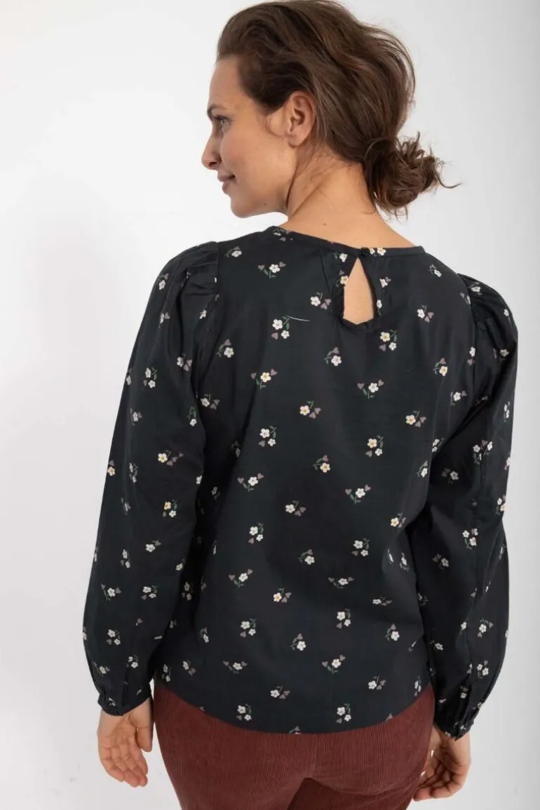 Danefæ Danebette Poplin Shirt Black MINIFLOWER | Dame Skjorter
