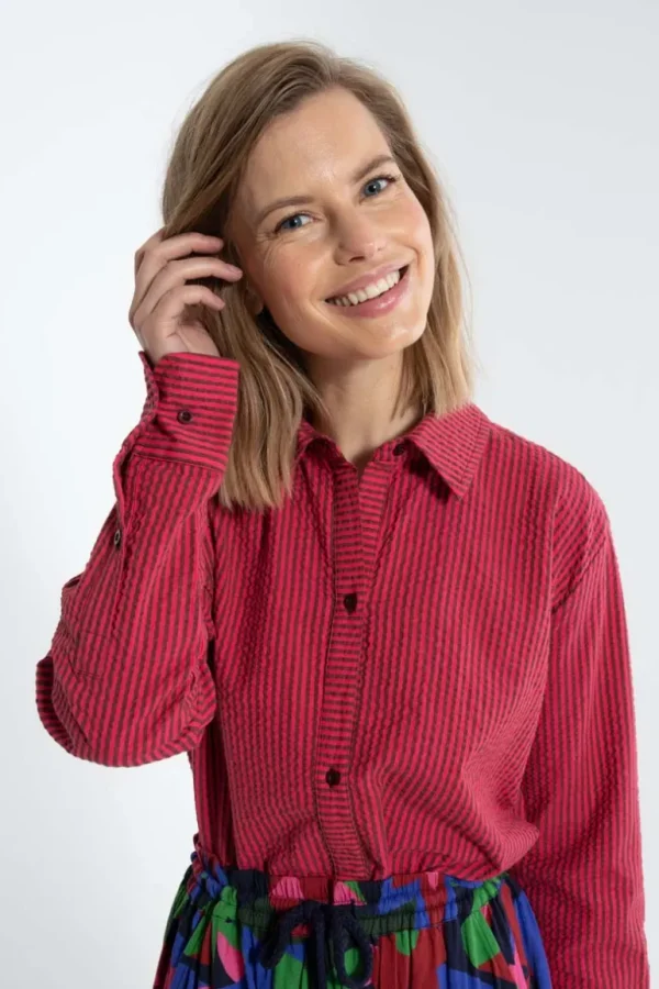 Danefæ Daneclassic Searsucker Shirt Dark Bordeaux/Power Pink | Dame Skjorter