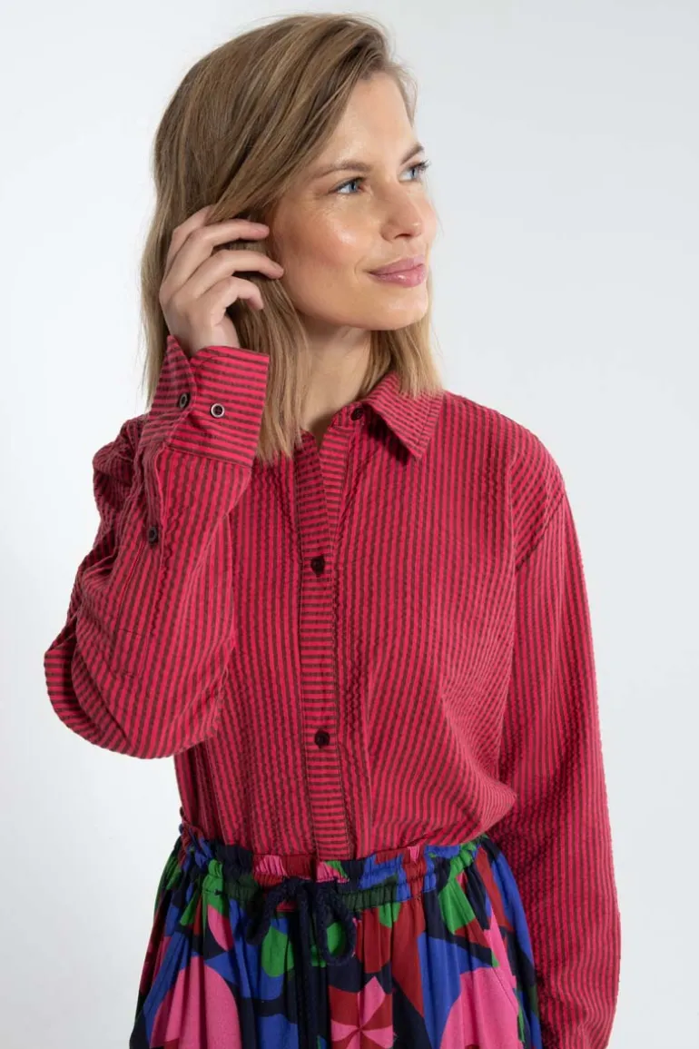 Danefæ Daneclassic Searsucker Shirt Dark Bordeaux/Power Pink | Dame Skjorter