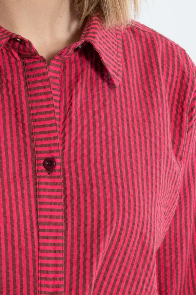 Danefæ Daneclassic Searsucker Shirt Dark Bordeaux/Power Pink | Dame Skjorter