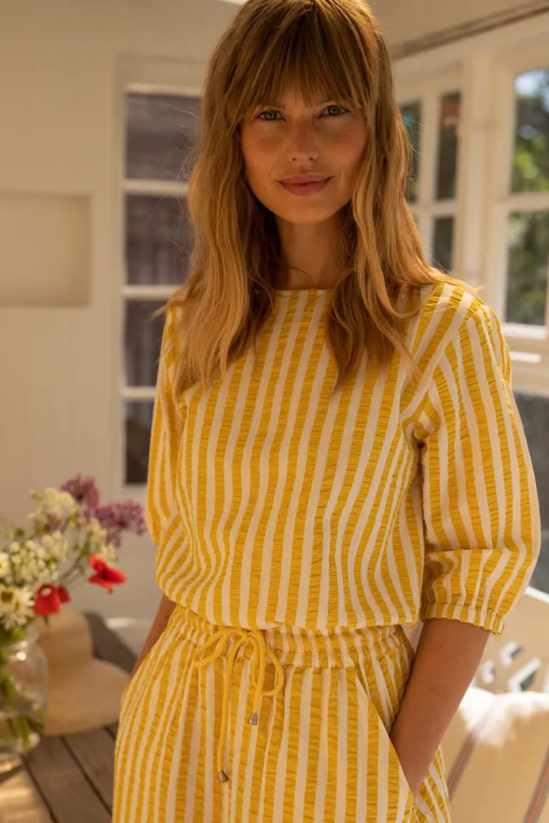 Danefæ Danecremant Searsucker Shirt Faded Yellow/Chalk | Dame Skjorter