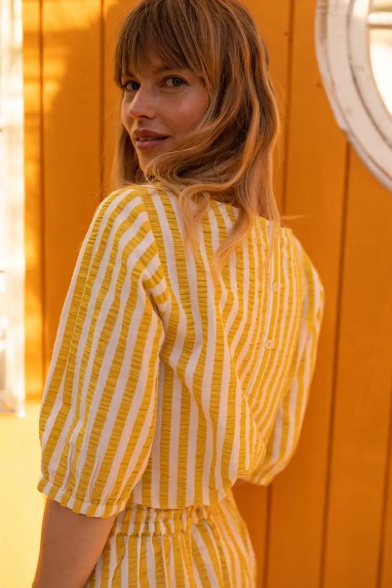 Danefæ Danecremant Searsucker Shirt Faded Yellow/Chalk | Dame Skjorter