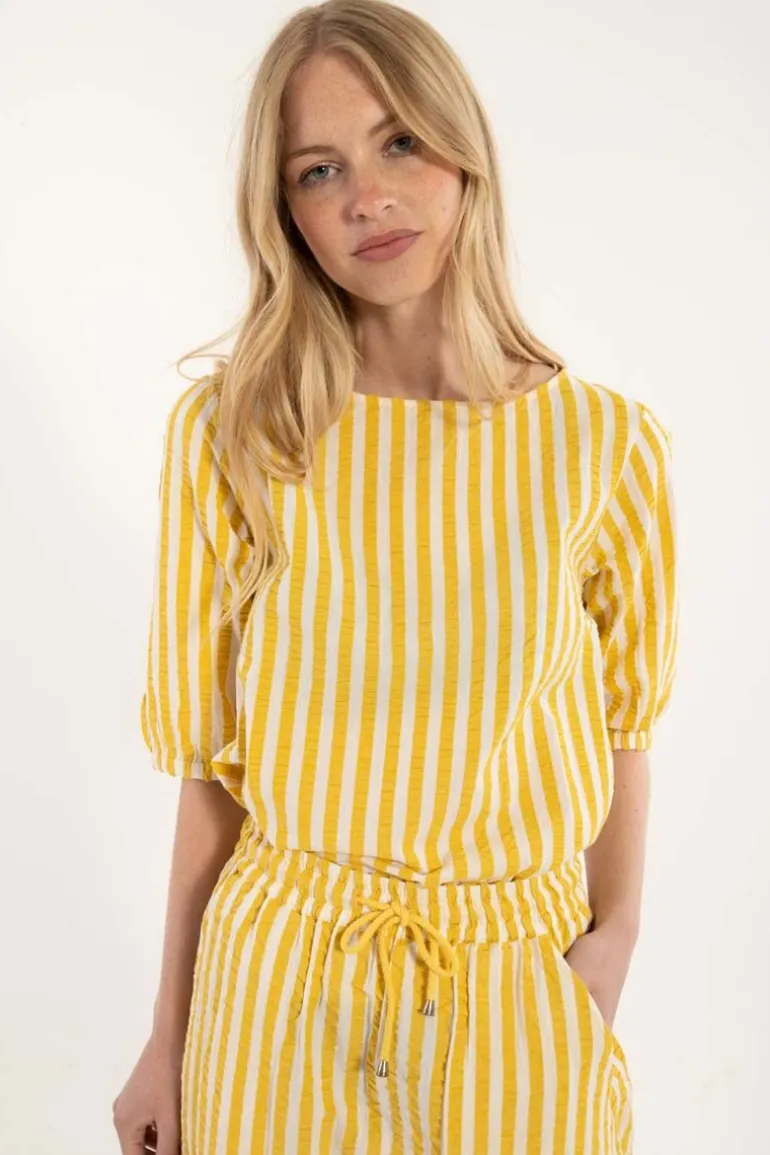 Danefæ Danecremant Searsucker Shirt Faded Yellow/Chalk | Dame Skjorter