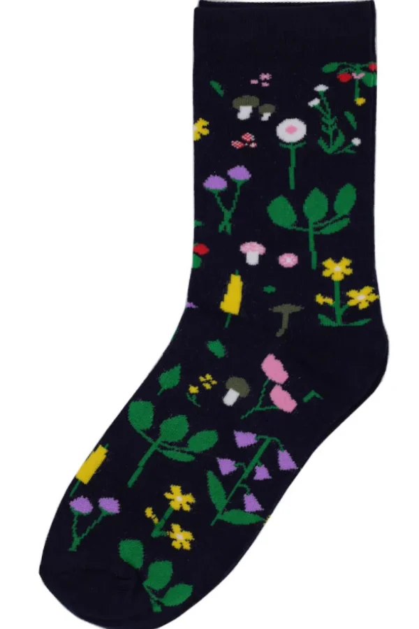 Danefæ Danedanmark Ladies Socks Navy BOTANICAL | Dame Strømper
