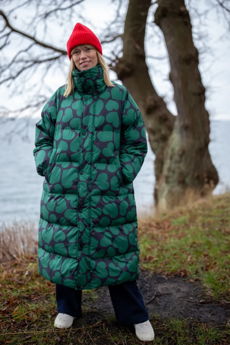 Danefæ Danelamb Puffer Coat Black/Dark Pine | Dame Vinterfrakker
