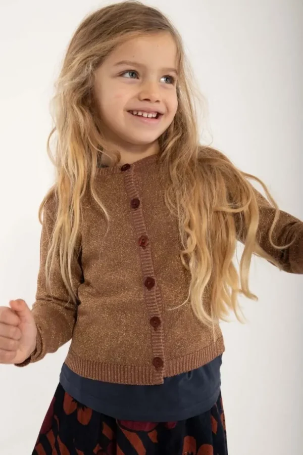 Danefæ Danemerle Cardigan Beige Rose w. Gold Glitter | Børn Strik