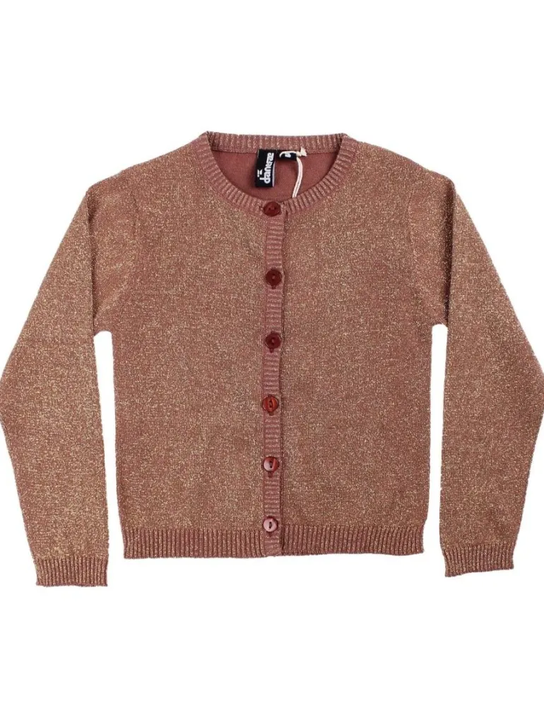 Danefæ Danemerle Cardigan Beige Rose w. Gold Glitter | Børn Strik