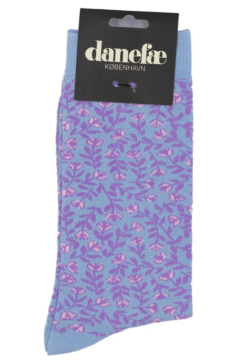 Danefæ Danewalk with me Socks Light Blue BIG FLEURIE | Dame Strømper