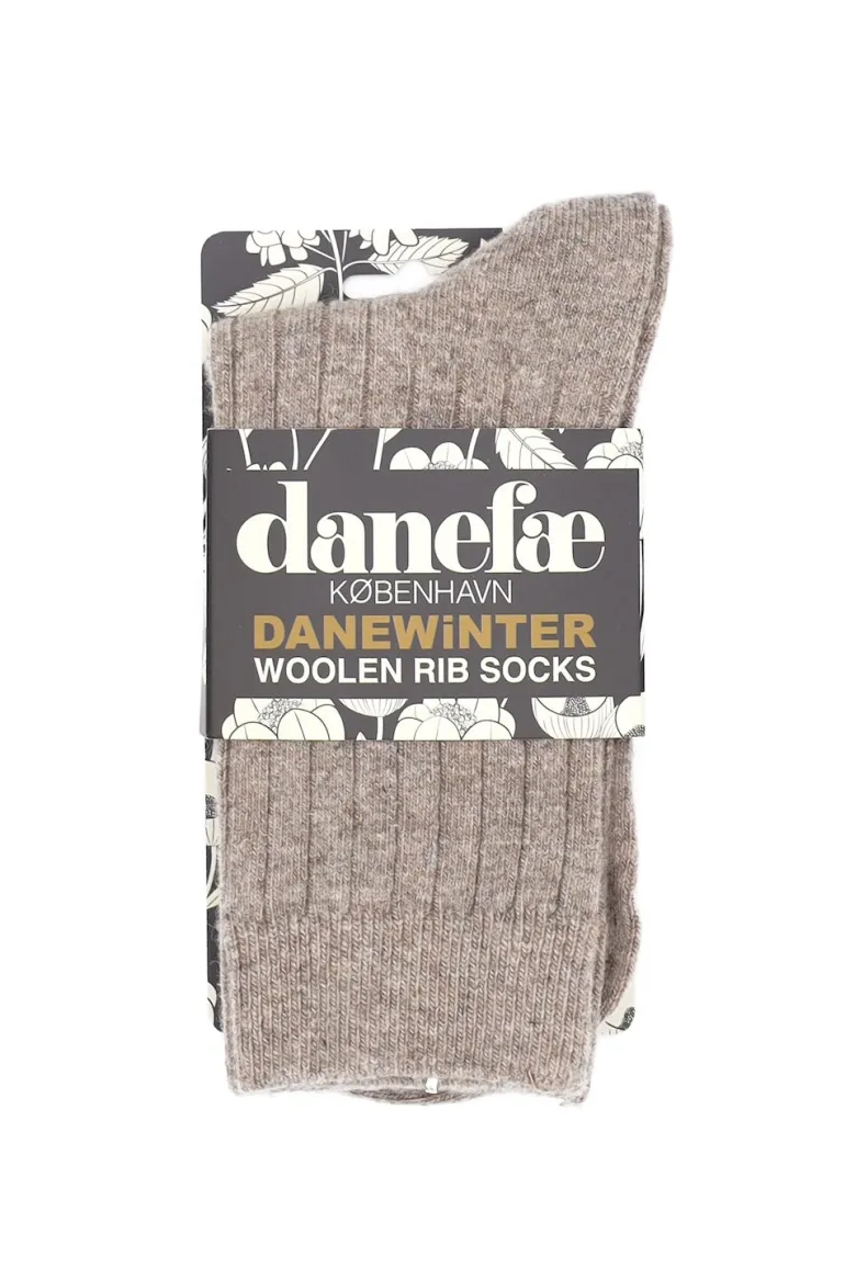 Danefæ Danewinter Woolen Rib Socks - Coffee | Dame Strømper