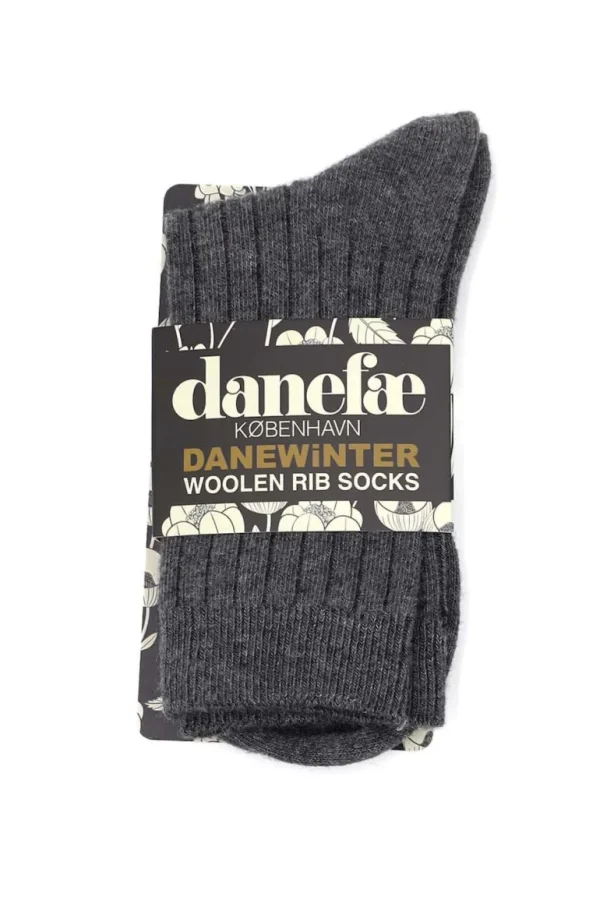 Danefæ Danewinter Woolen Rib Socks - Dk Grey | Dame Strømper