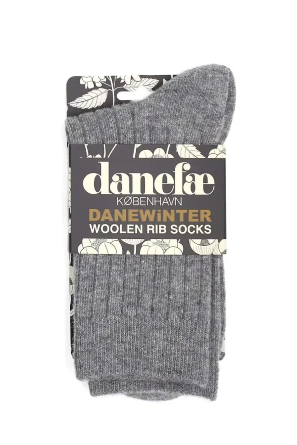 Danefæ Danewinter Woolen Rib Socks - Light Grey | Dame Strømper