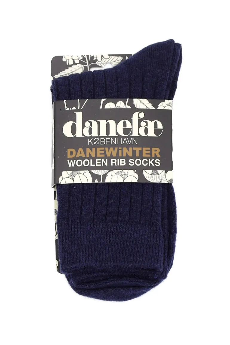 Danefæ Danewinter Woolen Rib Socks - Navy | Dame Strømper