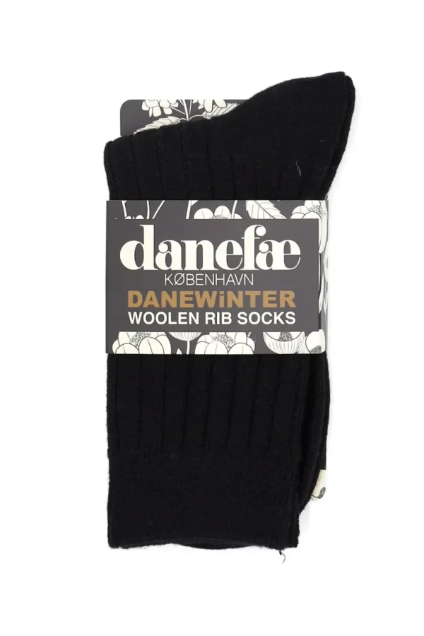 Danefæ Danewinter Woolen Rib Socks - Black | Dame Strømper