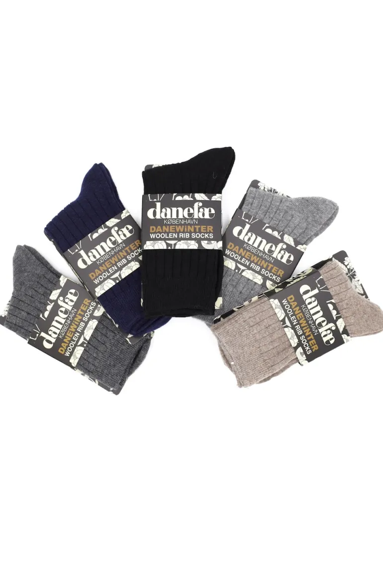 Danefæ Danewinter Woolen Rib Socks - Navy | Dame Strømper