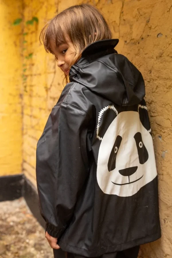 Danefæ Dyrranger Rain Jacket Black PANDA | Børn Regntøj | Regntøj