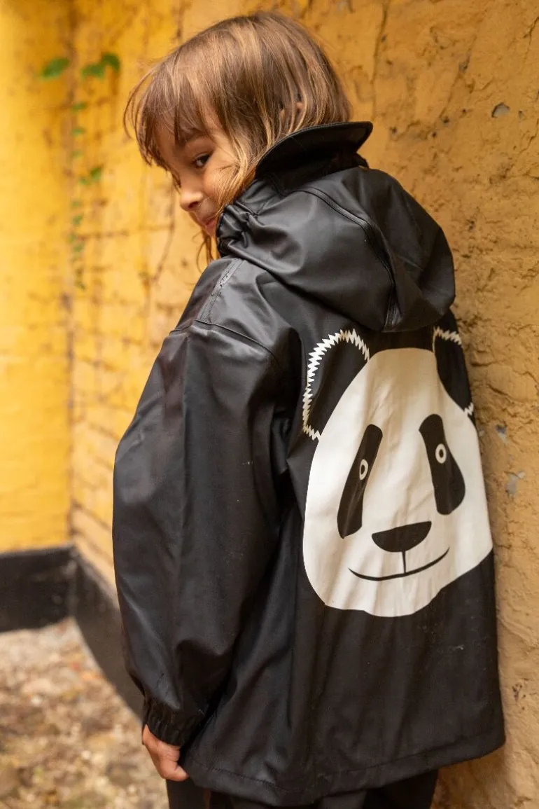Danefæ Dyrranger Rain Jacket Black PANDA | Børn Regntøj | Regntøj