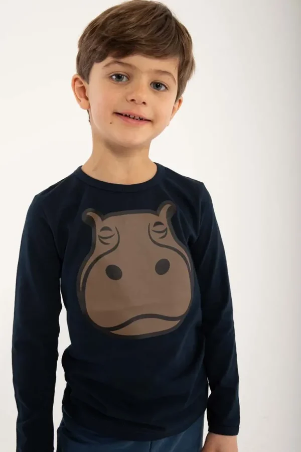 Danefæ Dyrroar T Navy FLODHEST | Børn Bluser