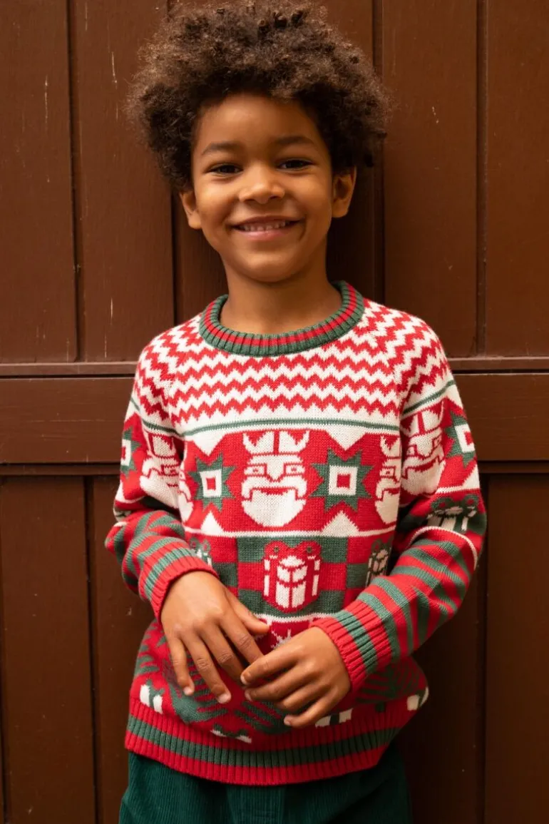 Danefæ ESS - DaneHOHOHO Sweater Xmas red/Offwhite/Green | Børn Strik