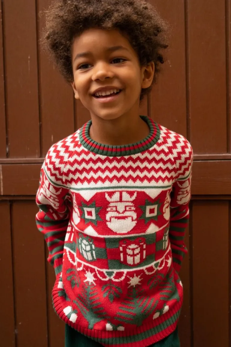 Danefæ ESS - DaneHOHOHO Sweater Xmas red/Offwhite/Green | Børn Strik