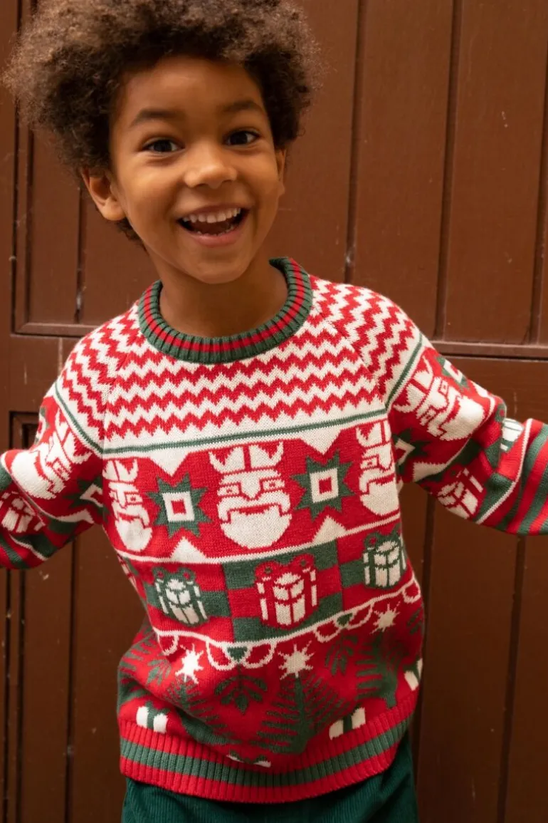 Danefæ ESS - DaneHOHOHO Sweater Xmas red/Offwhite/Green | Børn Strik