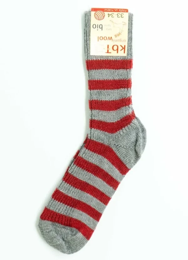 Danefæ Hirsch Natur Wool Socks Stripes Heather Grey/Red | Børn Strømper | Uld