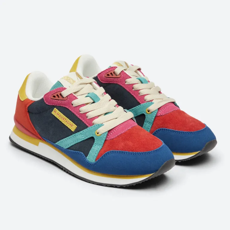 Danefæ M.MOUSTACHE André Running Sneakers Suede Bleu Rouge Orange | Dame Sneakers