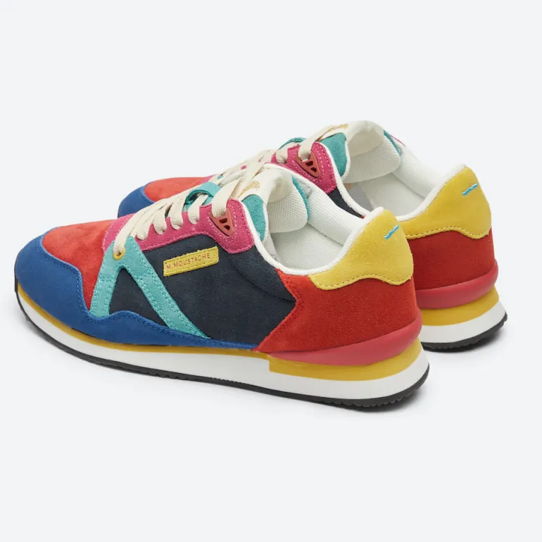 Danefæ M.MOUSTACHE André Running Sneakers Suede Bleu Rouge Orange | Dame Sneakers