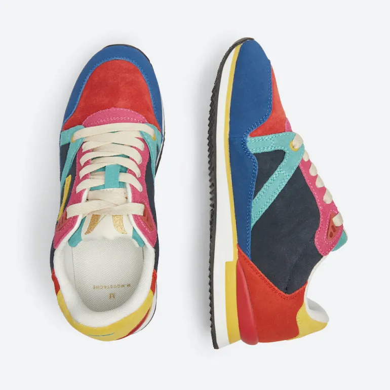 Danefæ M.MOUSTACHE André Running Sneakers Suede Bleu Rouge Orange | Dame Sneakers