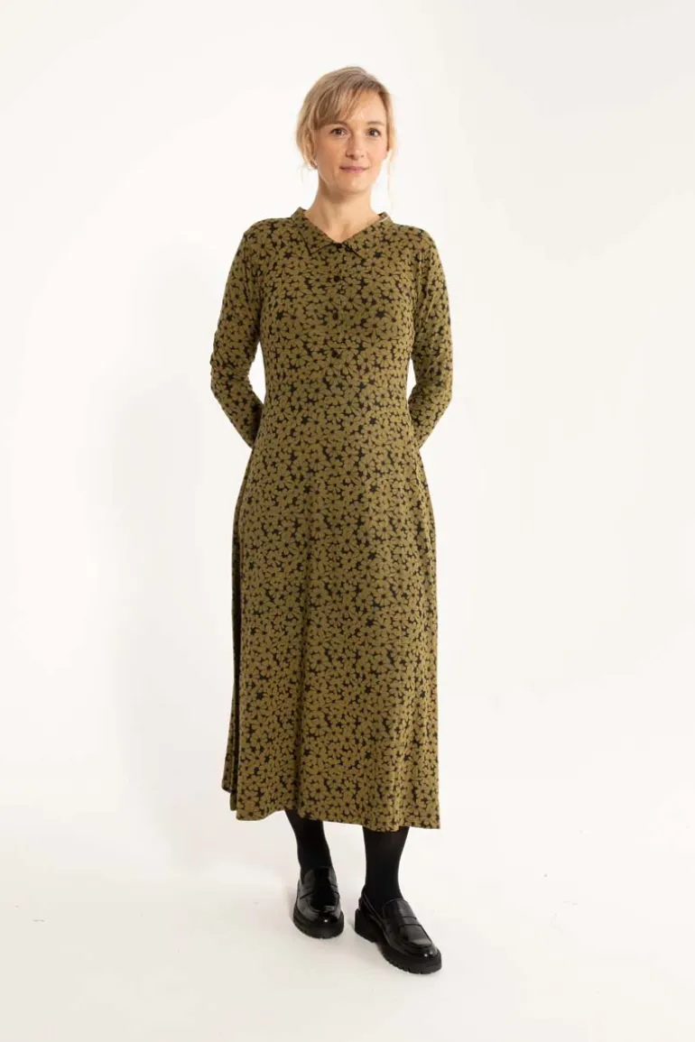 Danefæ ORGANIC - Danemusical Viscose Slub Dress Olive FLOWERY | Dame Kjoler