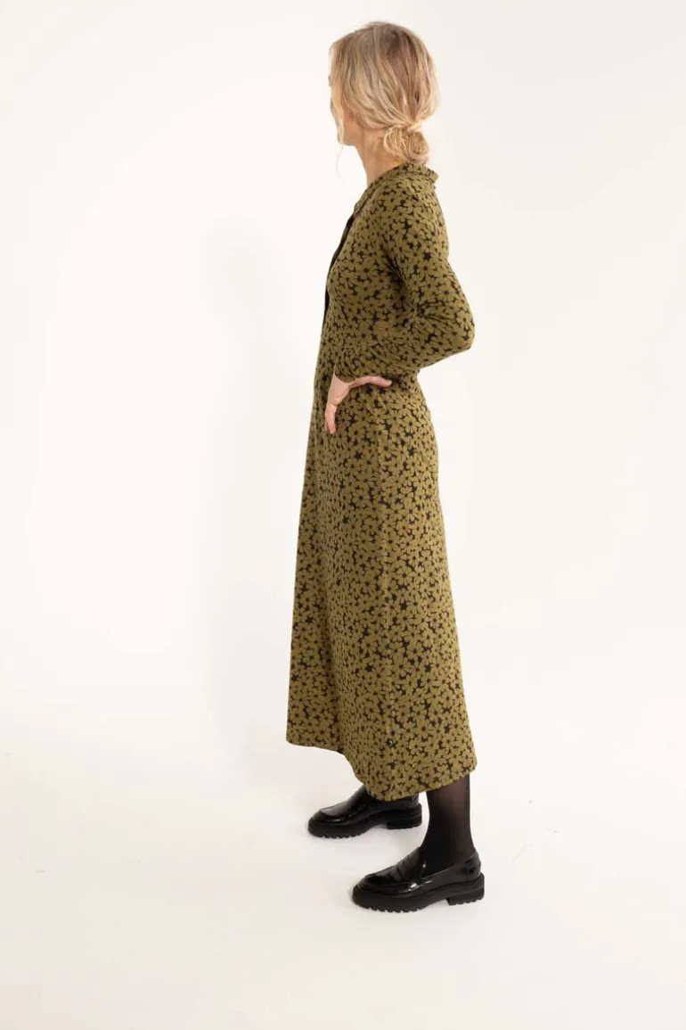 Danefæ ORGANIC - Danemusical Viscose Slub Dress Olive FLOWERY | Dame Kjoler