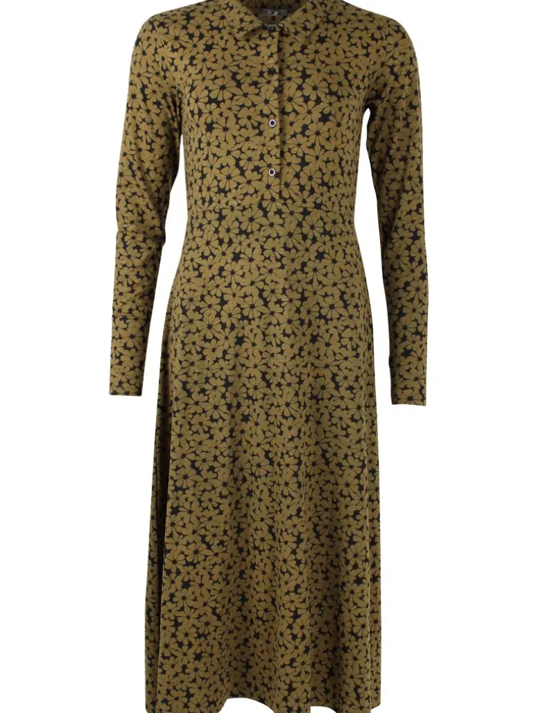 Danefæ ORGANIC - Danemusical Viscose Slub Dress Olive FLOWERY | Dame Kjoler