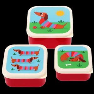 Danefæ RL Snack Boxes - Set of 3 Sausage Dog | Børn Drikkedunke Og Madkasser